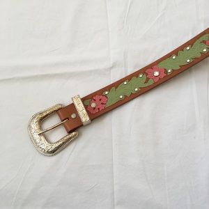Ranger Belt Co Floral Embellished Leather Belt 34